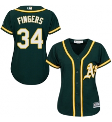 Women's Majestic Oakland Athletics #34 Rollie Fingers Authentic Green Alternate 1 Cool Base MLB Jersey