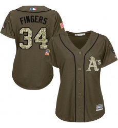 Women's Majestic Oakland Athletics #34 Rollie Fingers Authentic Green Salute to Service MLB Jersey