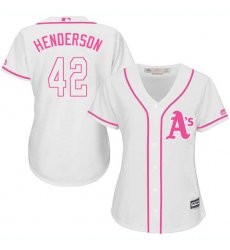 Women's Majestic Oakland Athletics #42 Dave Henderson Authentic White Fashion Cool Base MLB Jersey