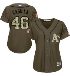 Women's Majestic Oakland Athletics #46 Santiago Casilla Authentic Green Salute to Service MLB Jersey