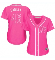 Women's Majestic Oakland Athletics #46 Santiago Casilla Authentic Pink Fashion Cool Base MLB Jersey