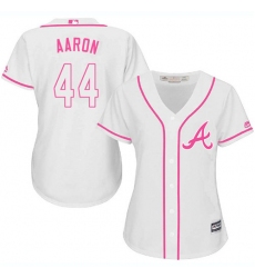 Women's Majestic Atlanta Braves #44 Hank Aaron Authentic White Fashion Cool Base MLB Jersey