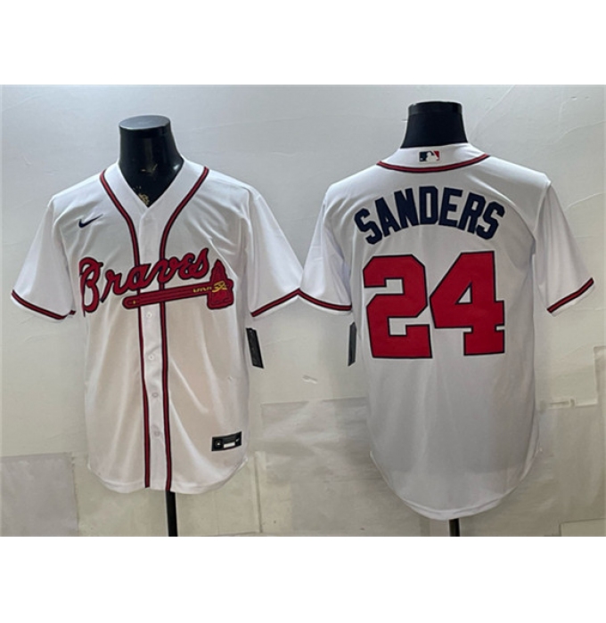 Men's Atlanta Braves #24 Deion Sanders White Cool Base Stitched Baseball Jersey