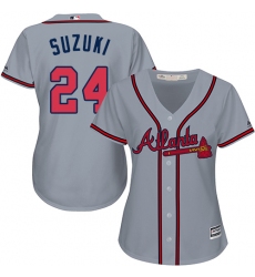 Women's Majestic Atlanta Braves #24 Kurt Suzuki Replica Grey Road Cool Base MLB Jersey