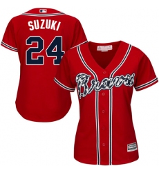 Women's Majestic Atlanta Braves #24 Kurt Suzuki Replica Red Alternate Cool Base MLB Jersey