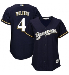 Women's Majestic Milwaukee Brewers #4 Paul Molitor Authentic Navy Blue Alternate Cool Base MLB Jersey