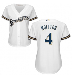 Women's Majestic Milwaukee Brewers #4 Paul Molitor Authentic White Home Cool Base MLB Jersey