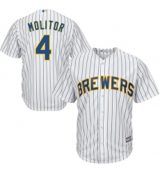 Youth Majestic Milwaukee Brewers #4 Paul Molitor Authentic White Alternate Cool Base MLB Jersey