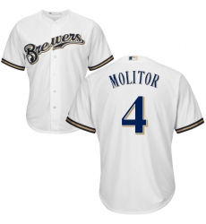 Youth Majestic Milwaukee Brewers #4 Paul Molitor Authentic White Home Cool Base MLB Jersey
