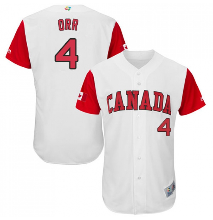 Men's Canada Baseball Majestic #4 Pete Orr White 2017 World Baseball Classic Authentic Team Jersey