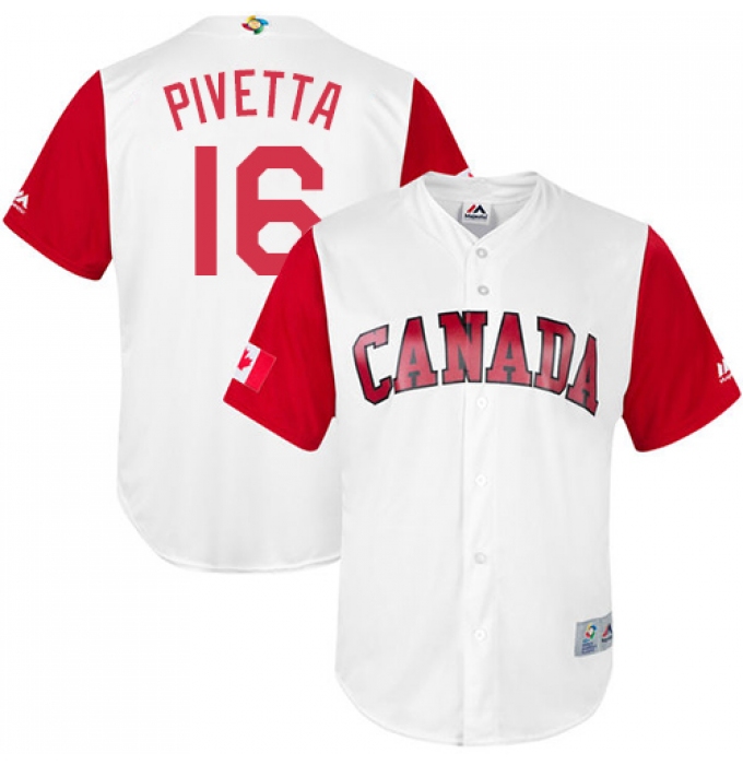 Men's Canada Baseball Majestic #16 Nick Pivetta White 2017 World Baseball Classic Replica Team Jersey