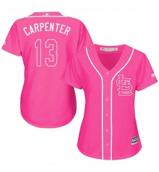 Women's Majestic St. Louis Cardinals #13 Matt Carpenter Authentic Pink Fashion MLB Jersey