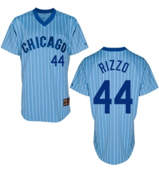 Men's Majestic Chicago Cubs #44 Anthony Rizzo Authentic Blue/White Strip Cooperstown Throwback MLB Jersey