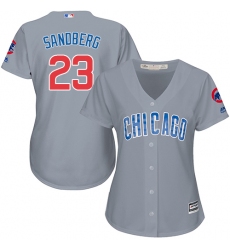 Women's Majestic Chicago Cubs #23 Ryne Sandberg Authentic Grey Road MLB Jersey
