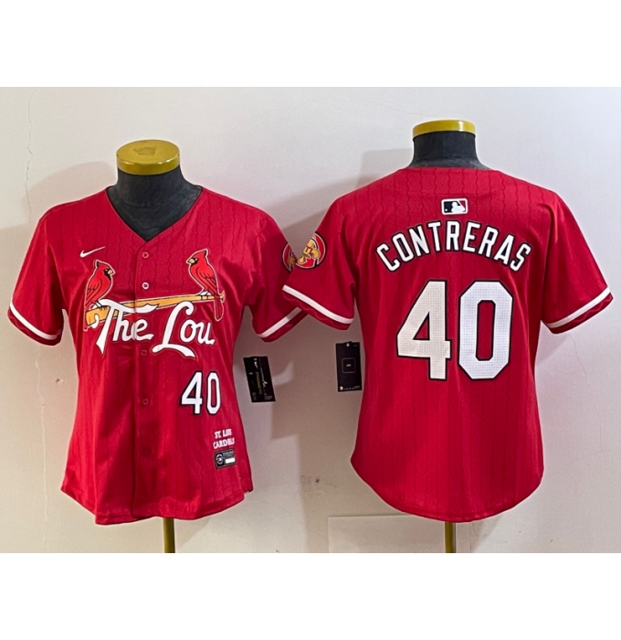 Women's St Louis Cardinals #40 Willson Contreras Red 2024 City Connect Limited Stitched Jersey