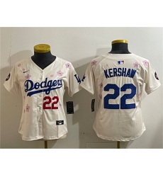Women's Los Angeles Dodgers #22 Clayton Kershaw Cream 2025 Tokyo Series Limited Stitched Baseball Jersey(Run Small)