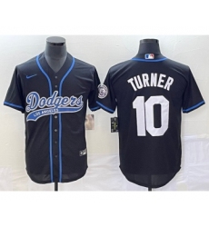 Men's Los Angeles Dodgers #10 Justin Turner Black Cool Base Stitched Baseball Jersey