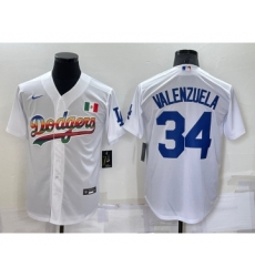 Men's Los Angeles Dodgers #34 Fernando Valenzuela Rainbow White Mexico Cool Base Nike Jersey
