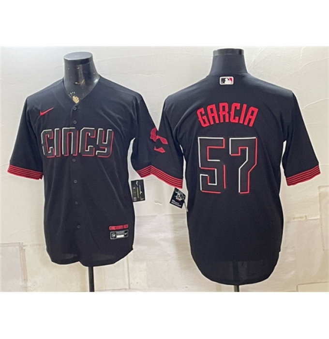 Men's Cincinnati Reds #57 Julian Garcia Black City Connect Cool Base Stitched Baseball Jersey