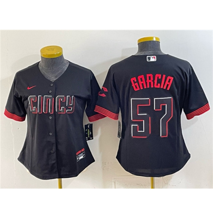 Women's Cincinnati Reds #57 Julian Garcia Black City Connect Stitched Baseball Jersey(Run Small)