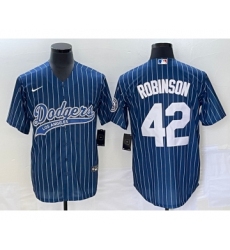 Men's Los Angeles Dodgers #42 Jackie Robinson Blue Pinstripe Cool Base Stitched Baseball Jersey
