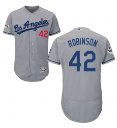 Men's Majestic Los Angeles Dodgers #42 Jackie Robinson Authentic Grey Road 2017 World Series Bound Flex Base MLB Jersey