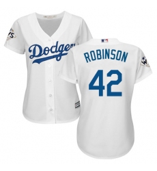 Women's Majestic Los Angeles Dodgers #42 Jackie Robinson Replica White Home 2017 World Series Bound Cool Base MLB Jersey