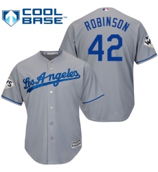Youth Majestic Los Angeles Dodgers #42 Jackie Robinson Replica Grey Road 2017 World Series Bound Cool Base MLB Jersey