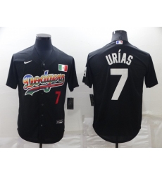 Men's Los Angeles Dodgers #7 Julio Urias Black With Red Stitched MLB Cool Base Nike Fashion Jersey