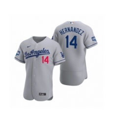 Men's Los Angeles Dodgers #14 Enrique Hernandez Gray 2020 World Series Champions Road Authentic Jersey