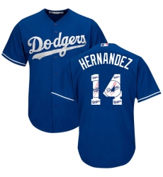 Men's Majestic Los Angeles Dodgers #14 Enrique Hernandez Authentic Royal Blue Team Logo Fashion Cool Base MLB Jersey