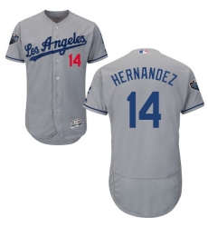 Men's Majestic Los Angeles Dodgers #14 Enrique Hernandez Grey Road Flex Base Authentic Collection 2018 World Series MLB Jersey