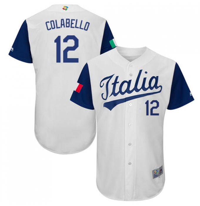 Men's Italy Baseball Majestic #12 Chris Colabello White 2017 World Baseball Classic Authentic Team Jersey