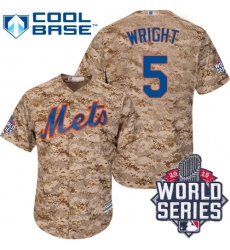 Men's Majestic New York Mets #5 David Wright Authentic Camo Alternate Cool Base 2015 World Series MLB Jersey