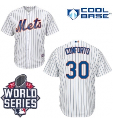 Men's Majestic New York Mets #30 Michael Conforto Authentic White Home Cool Base 2015 World Series MLB Jersey