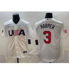 Men's USA Baseball #3 Bryce Harper White World Baseball Classic Stitched Jersey