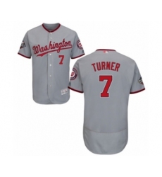 Men's Washington Nationals #7 Trea Turner Grey Road Flex Base Authentic Collection 2019 World Series Bound Baseball Jersey
