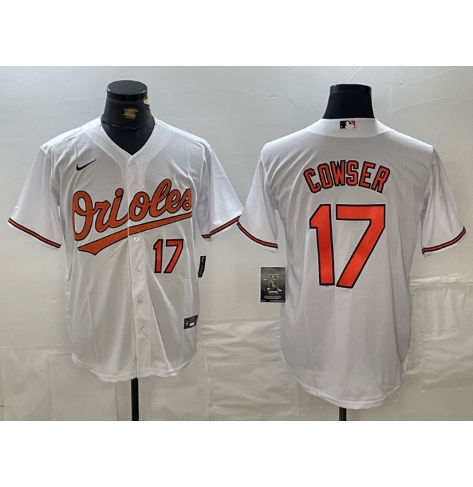 Men's Baltimore Orioles #17 Colton Cowser Number White Cool Base Stitched Jersey