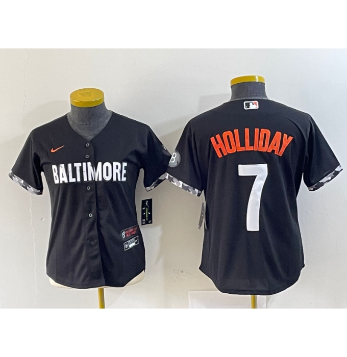 Women's Baltimore Orioles #7 Jackson Holliday Black 2023 City Connect Cool Base Stitched Jersey