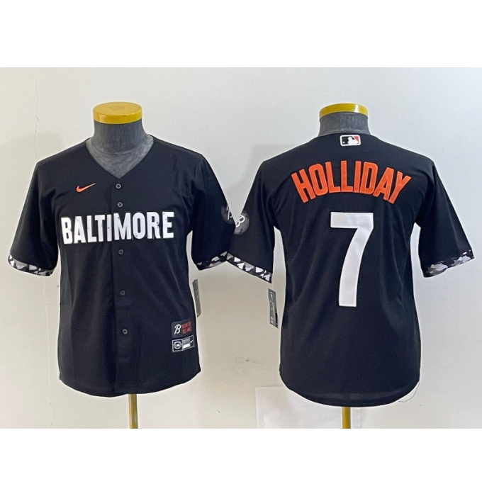 Youth Baltimore Orioles #7 Jackson Holliday Black 2023 City Connect Cool Base Stitched Jersey