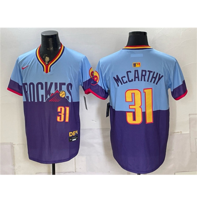 Men's Colorado Rockies #31 Jake McCarthy Purple Light Blue 2025 City Connect Limited Stitched Baseball Jersey