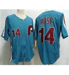 Men's Philadelphia Phillies #14 Pete Rose Lilght Blue Throwback 1980 Stitched Jersey