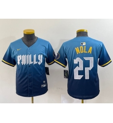 Women's Philadelphia Phillies #27 Aaron Nola Blue 2024 City Connect Limited Stitched Jersey