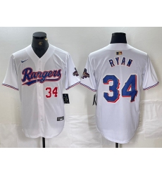 Men's Texas Rangers #34 Nolan Ryan Number White 2024 Gold Collection Limited Cool Base Jersey