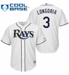 Youth Majestic Tampa Bay Rays #3 Evan Longoria Authentic White Home Cool Base MLB Jersey