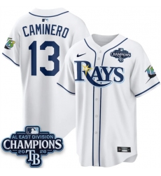 Men's Tampa Bay Rays #13 Junior Caminero White 2026 AL East Champions Limited Stitched Baseball Jersey