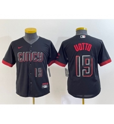 Youth Cincinnati Reds #19 Joey Votto Number Black 2023 City Connect Cool Base Stitched Jersey1