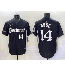 Men's Cincinnati Reds #14 Pete Rose Black 'Gothic Queen City Edition' Vapor Premier Limited Stitched Baseball Jersey