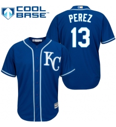 Youth Majestic Kansas City Royals #13 Salvador Perez Authentic Blue Cool Base MLB Jersey