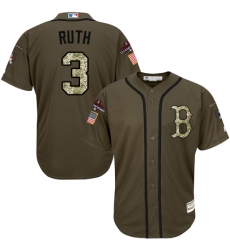 Men's Majestic Boston Red Sox #3 Babe Ruth Authentic Green Salute to Service 2018 World Series Champions MLB Jersey